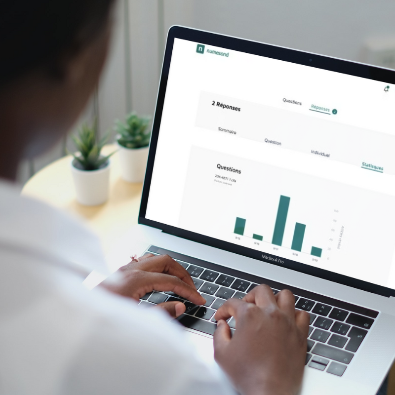 Tablet showing survey results in a BI dashboard